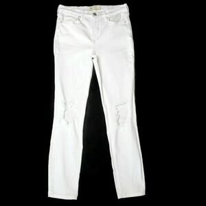 Free People High Rise Distressed Slim Straight Leg Ankle Jeans 28 R White